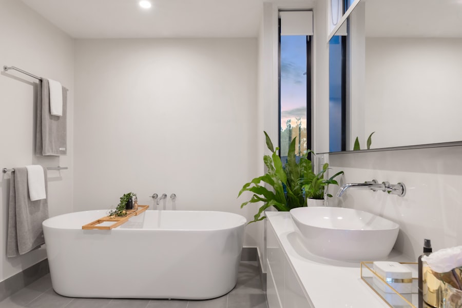 Finished bathroom with freestanding tub